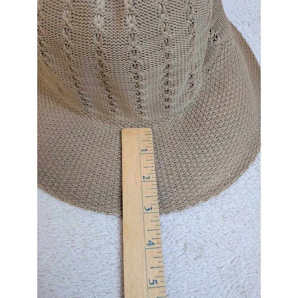Women's Tan Knit Bucket Hat Sun Hat‎ Floral Accent Summer Beach